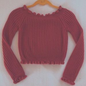 Aesthetic Fall Cropped Sweater with Lettuce Trim